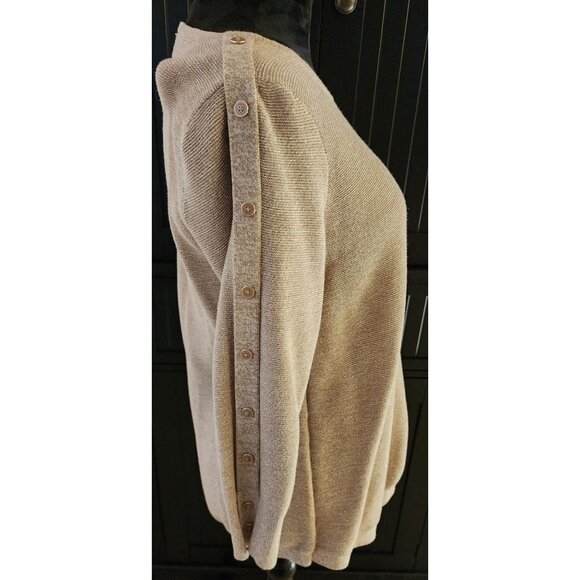 Rafaella Beige Sweater Womens Size Medium Button Detail 3/4 Sleeve - Picture 5 of 9